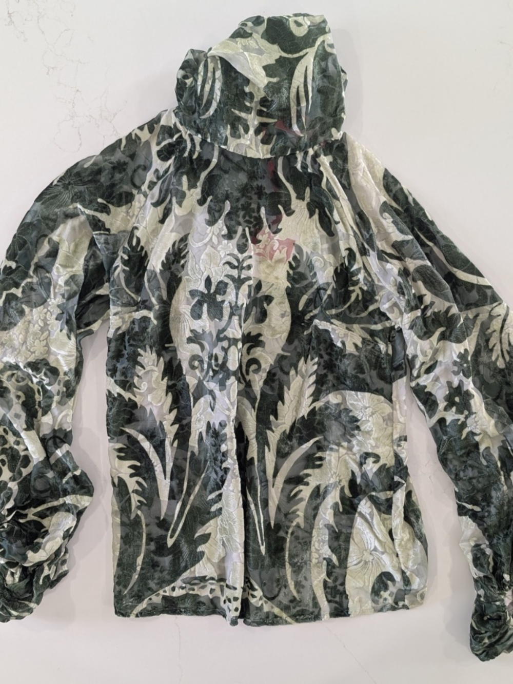 F.R.S For Restless Sleepers Polimnia Green Silk Velvet Scarf Blouse Large Italy - Picture 3 of 14
